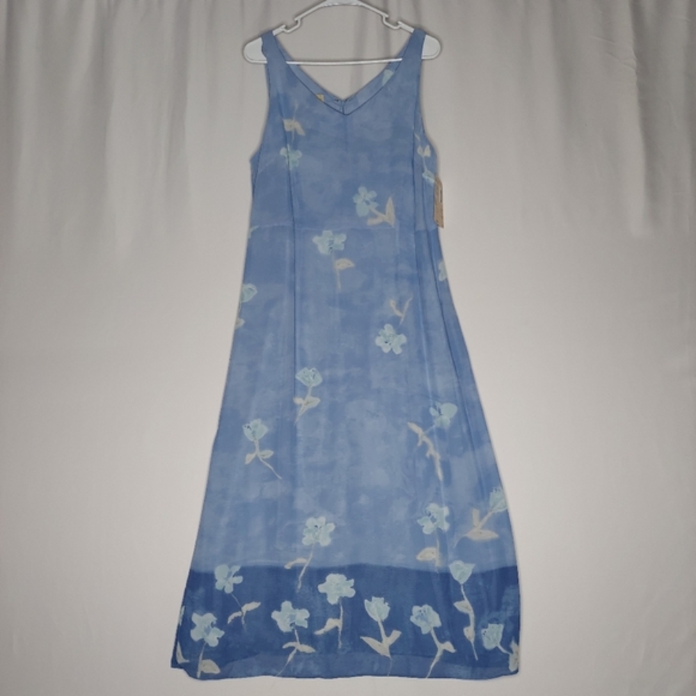 Vtg Sigrid Olsen Maxi Dress 12 Petite‎ Sleeveless Blue Floral Chiffon Phoebe 90s
